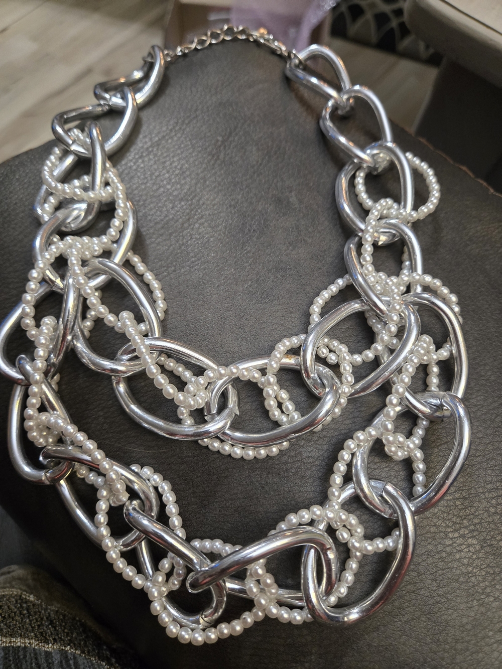 GX by Gwen Stefani Silver Chain Necklace with White Pearls